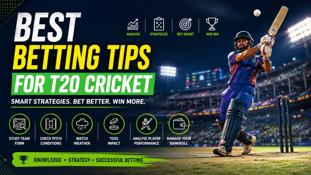 T20 cricket betting tips with match analysis and live betting strategy displayed during a professional cricket game.