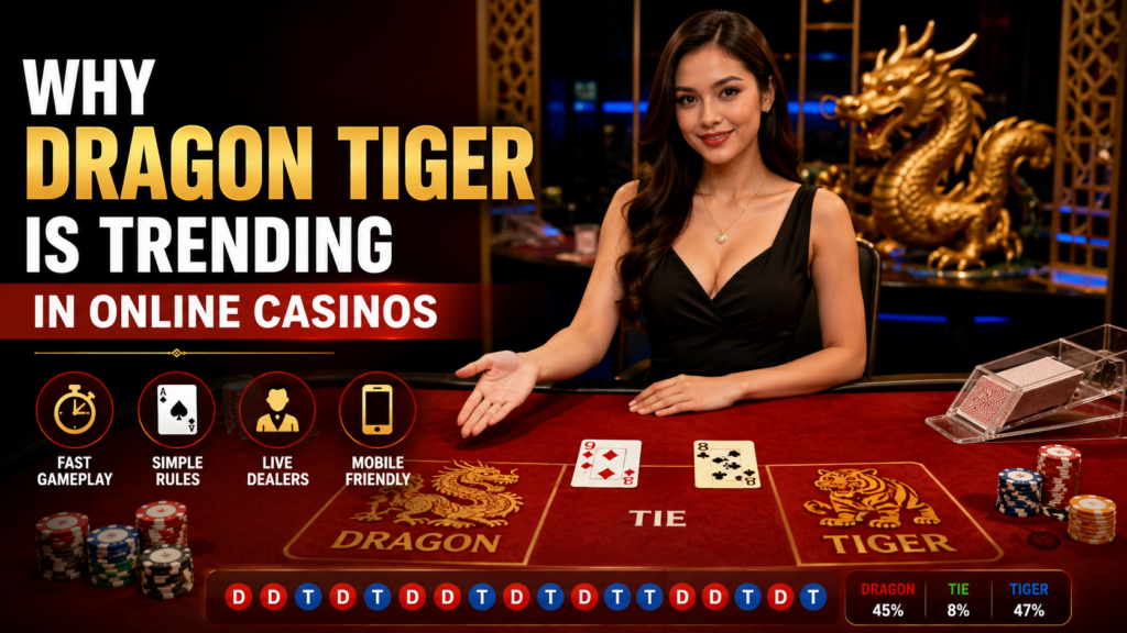 Players enjoying a live Dragon Tiger casino game online with cards, betting table, and real dealer interaction.