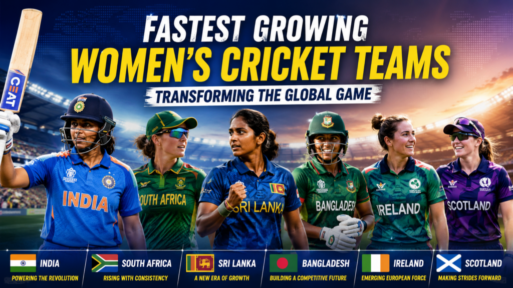 Fastest growing women’s cricket teams competing in international tournaments and rising through global rankings.