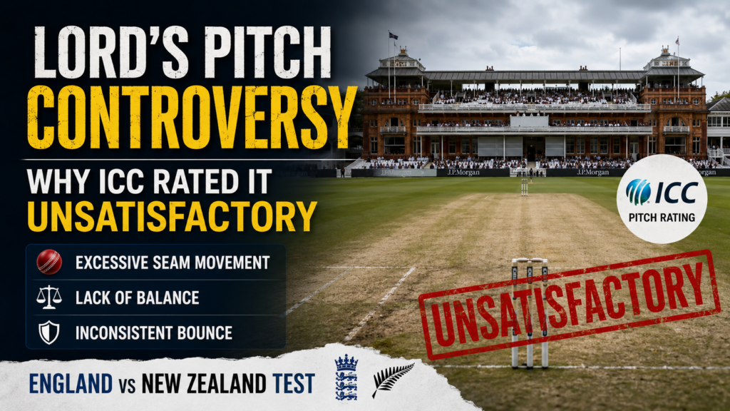 Lord's Cricket Ground during the England vs New Zealand Test match that received an unsatisfactory pitch rating from the ICC