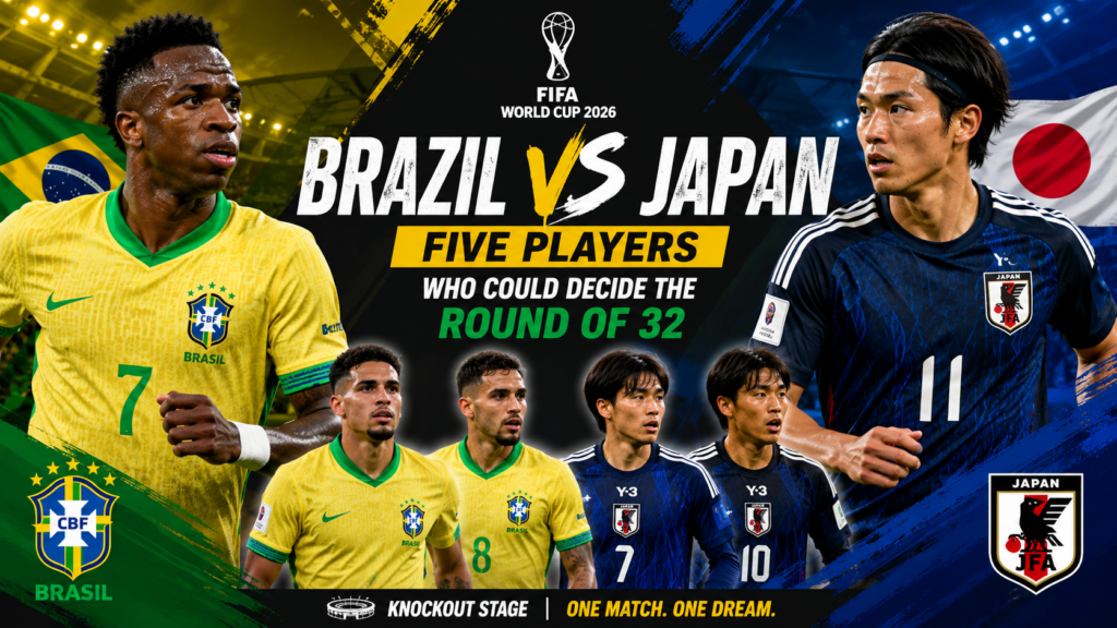 Brazil and Japan players battle for possession during the FIFA World Cup Round of 32 as five key stars prepare to influence the knockout clash.