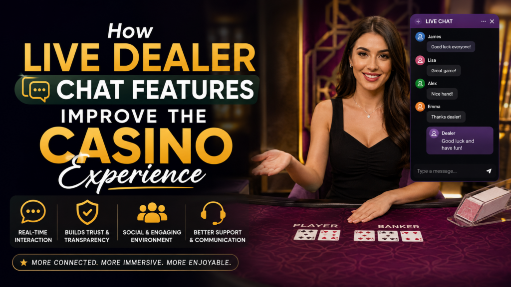 Live dealer hosting an online casino game while interacting with players through the live chat feature in real time