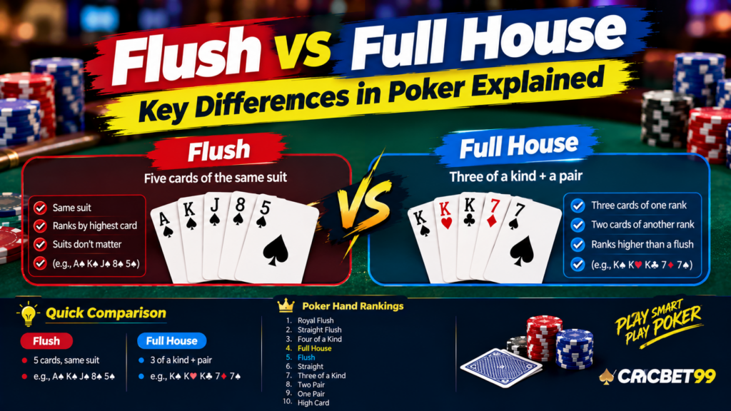 Flush vs full house in poker hand rankings